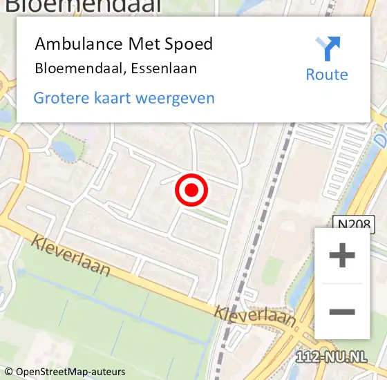 Locatie op kaart van de 112 melding: Ambulance Met Spoed Naar Bloemendaal, Essenlaan op 5 november 2021 16:41