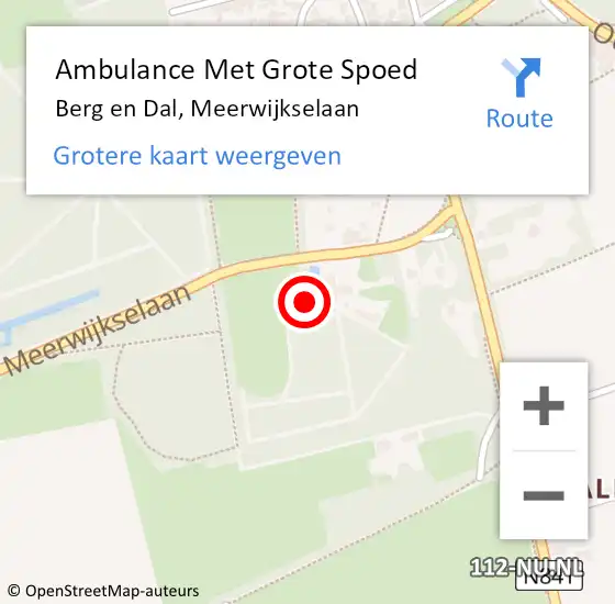 Locatie op kaart van de 112 melding: Ambulance Met Grote Spoed Naar Berg en Dal, Meerwijkselaan op 5 november 2021 17:00