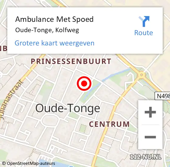 Locatie op kaart van de 112 melding: Ambulance Met Spoed Naar Oude-Tonge, Kolfweg op 5 november 2021 17:15