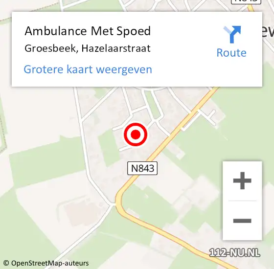 Locatie op kaart van de 112 melding: Ambulance Met Spoed Naar Groesbeek, Hazelaarstraat op 5 november 2021 17:16