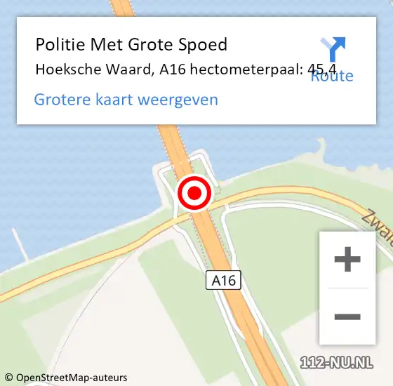 Locatie op kaart van de 112 melding: Politie Met Grote Spoed Naar Dordrecht, A16 hectometerpaal: 45,4 op 5 november 2021 18:11