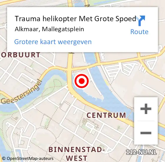 Locatie op kaart van de 112 melding: Trauma helikopter Met Grote Spoed Naar Alkmaar, Mallegatsplein op 5 november 2021 18:14