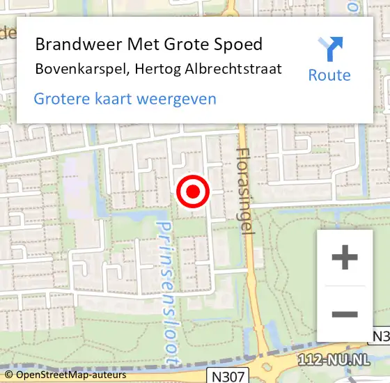 Locatie op kaart van de 112 melding: Brandweer Met Grote Spoed Naar Bovenkarspel, Hertog Albrechtstraat op 5 november 2021 18:22