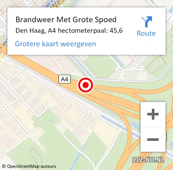 Locatie op kaart van de 112 melding: Brandweer Met Grote Spoed Naar Den Haag, A4 hectometerpaal: 45,6 op 5 november 2021 18:56