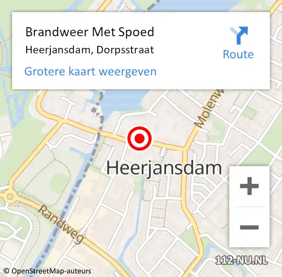 Locatie op kaart van de 112 melding: Brandweer Met Spoed Naar Heerjansdam, Dorpsstraat op 5 november 2021 19:42