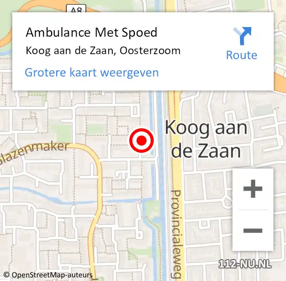 Locatie op kaart van de 112 melding: Ambulance Met Spoed Naar Koog aan de Zaan, Oosterzoom op 5 november 2021 20:26