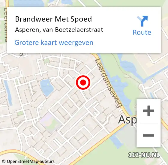 Locatie op kaart van de 112 melding: Brandweer Met Spoed Naar Asperen, van Boetzelaerstraat op 5 november 2021 21:34