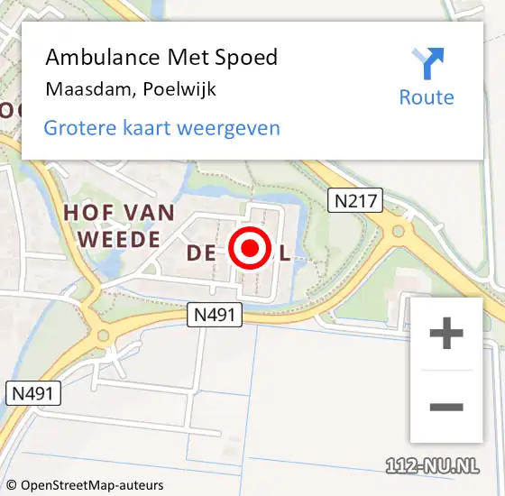 Locatie op kaart van de 112 melding: Ambulance Met Spoed Naar Maasdam, Poelwijk op 5 november 2021 22:14