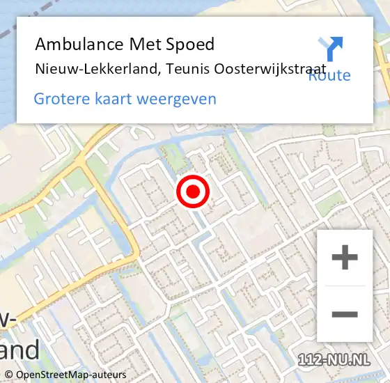 Locatie op kaart van de 112 melding: Ambulance Met Spoed Naar Nieuw-Lekkerland, Teunis Oosterwijkstraat op 5 november 2021 22:41