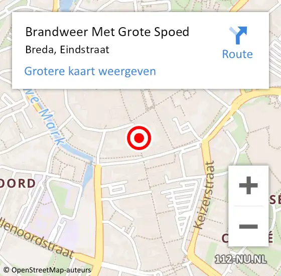 Locatie op kaart van de 112 melding: Brandweer Met Grote Spoed Naar Breda, Eindstraat op 5 november 2021 22:57