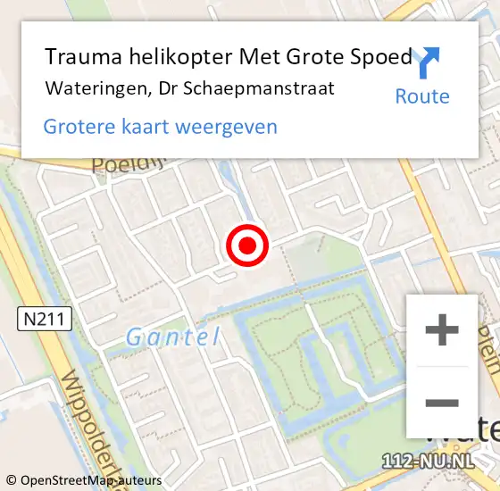 Locatie op kaart van de 112 melding: Trauma helikopter Met Grote Spoed Naar Wateringen, Dr Schaepmanstraat op 6 november 2021 00:14