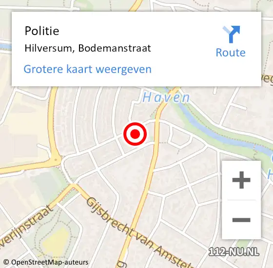 Locatie op kaart van de 112 melding: Politie Hilversum, Bodemanstraat op 6 november 2021 00:48