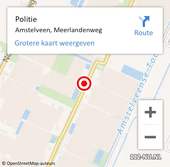 Locatie op kaart van de 112 melding: Politie Amstelveen, Meerlandenweg op 6 november 2021 01:17