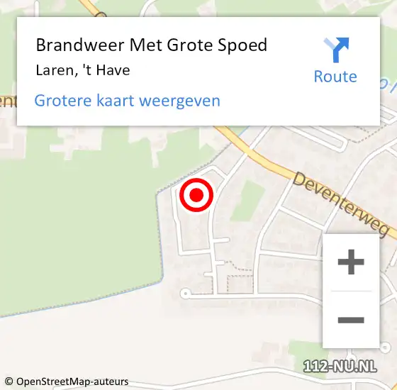 Locatie op kaart van de 112 melding: Brandweer Met Grote Spoed Naar Laren, 't Have op 6 november 2021 01:22