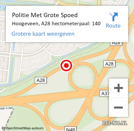 Locatie op kaart van de 112 melding: Politie Met Grote Spoed Naar Hoogeveen, A28 hectometerpaal: 140 op 6 november 2021 01:31