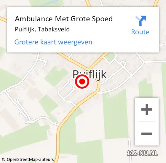 Locatie op kaart van de 112 melding: Ambulance Met Grote Spoed Naar Puiflijk, Tabaksveld op 6 november 2021 02:31
