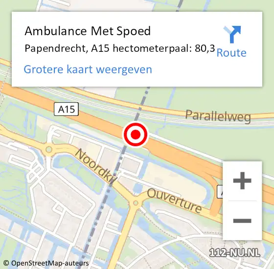 Locatie op kaart van de 112 melding: Ambulance Met Spoed Naar Papendrecht, A15 hectometerpaal: 80,3 op 6 november 2021 03:28