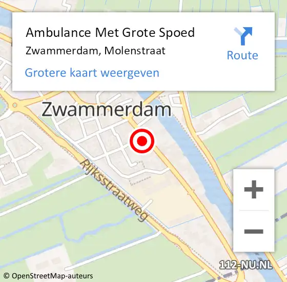 Locatie op kaart van de 112 melding: Ambulance Met Grote Spoed Naar Zwammerdam, Molenstraat op 6 november 2021 03:34