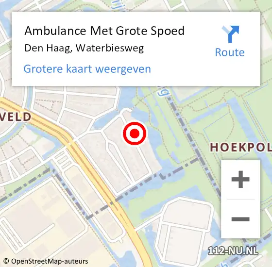 Locatie op kaart van de 112 melding: Ambulance Met Grote Spoed Naar Den Haag, Waterbiesweg op 6 november 2021 07:02