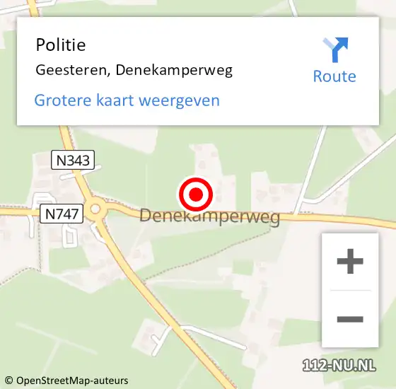 Locatie op kaart van de 112 melding: Politie Geesteren, Denekamperweg op 6 november 2021 07:08