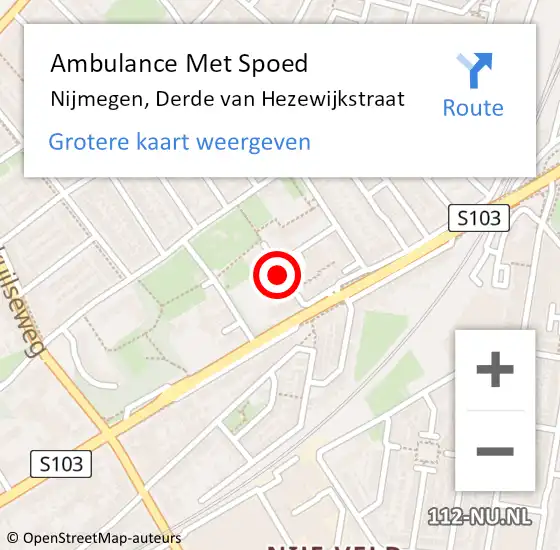 Locatie op kaart van de 112 melding: Ambulance Met Spoed Naar Nijmegen, Derde van Hezewijkstraat op 6 november 2021 07:15