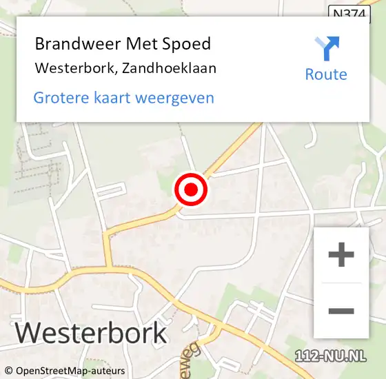 Locatie op kaart van de 112 melding: Brandweer Met Spoed Naar Westerbork, Zandhoeklaan op 28 juni 2014 11:56