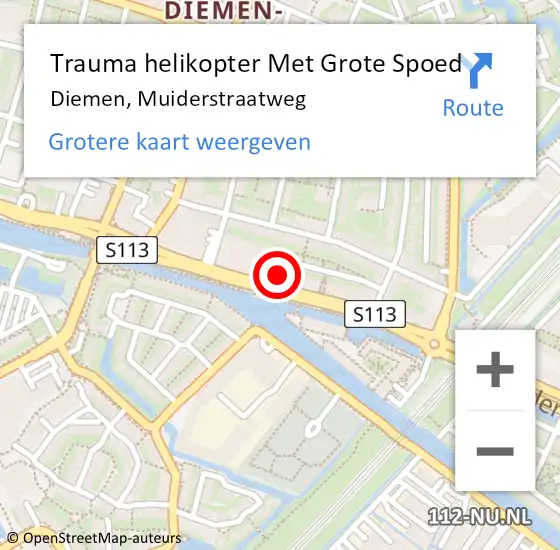 Locatie op kaart van de 112 melding: Trauma helikopter Met Grote Spoed Naar Diemen, Muiderstraatweg op 6 november 2021 08:08