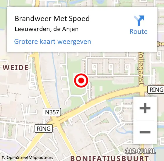 Locatie op kaart van de 112 melding: Brandweer Met Spoed Naar Leeuwarden, de Anjen op 6 november 2021 08:37