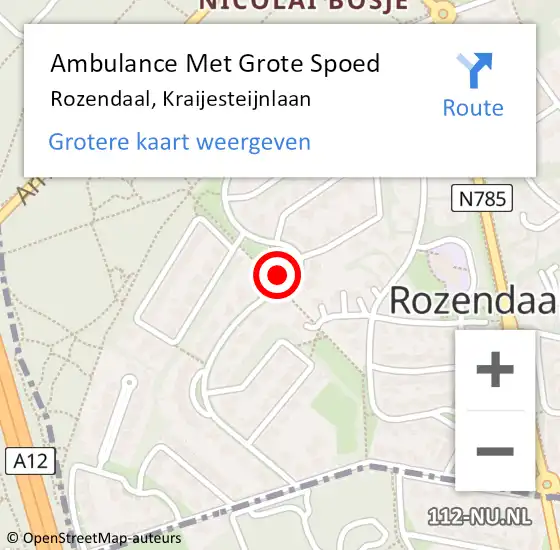 Locatie op kaart van de 112 melding: Ambulance Met Grote Spoed Naar Rozendaal, Kraijesteijnlaan op 6 november 2021 09:12