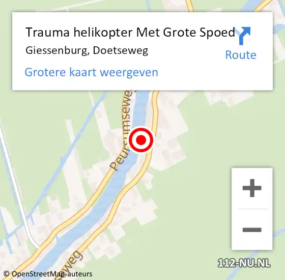 Locatie op kaart van de 112 melding: Trauma helikopter Met Grote Spoed Naar Giessenburg, Doetseweg op 6 november 2021 10:25