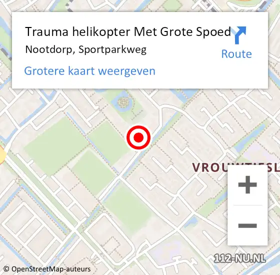 Locatie op kaart van de 112 melding: Trauma helikopter Met Grote Spoed Naar Nootdorp, Sportparkweg op 6 november 2021 10:28