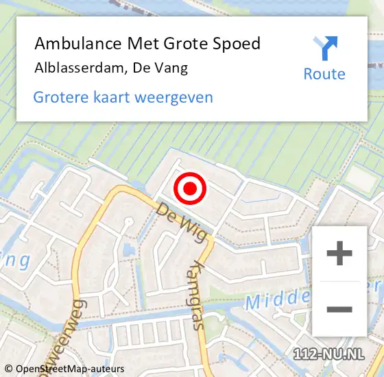 Locatie op kaart van de 112 melding: Ambulance Met Grote Spoed Naar Alblasserdam, De Vang op 6 november 2021 10:42