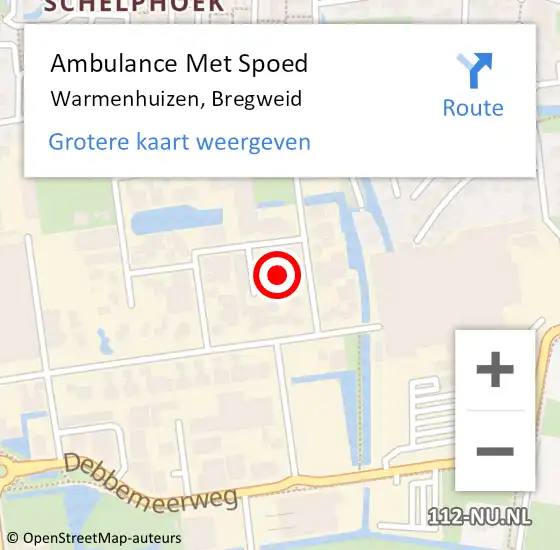 Locatie op kaart van de 112 melding: Ambulance Met Spoed Naar Warmenhuizen, Bregweid op 6 november 2021 11:02