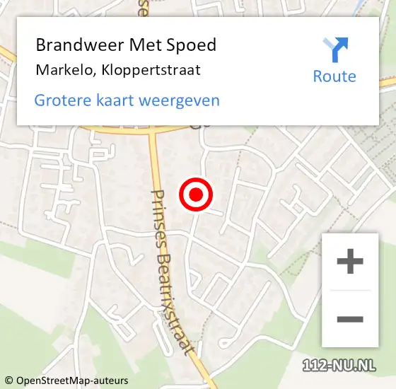 Locatie op kaart van de 112 melding: Brandweer Met Spoed Naar Markelo, Kloppertstraat op 6 november 2021 11:07