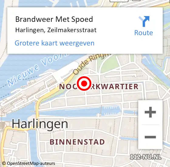 Locatie op kaart van de 112 melding: Brandweer Met Spoed Naar Harlingen, Zeilmakersstraat op 6 november 2021 11:33