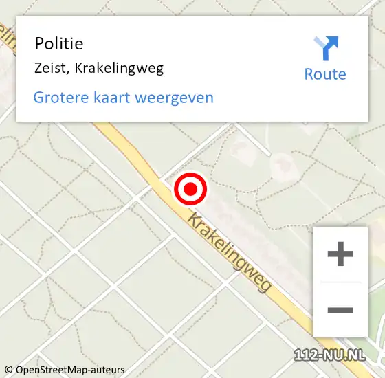 Locatie op kaart van de 112 melding: Politie Zeist, Krakelingweg op 6 november 2021 12:00