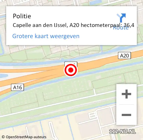 Locatie op kaart van de 112 melding: Politie Rotterdam, A20 hectometerpaal: 36,4 op 6 november 2021 12:11