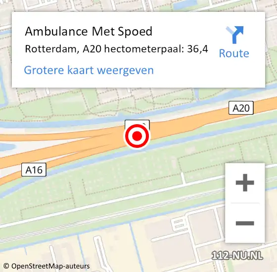 Locatie op kaart van de 112 melding: Ambulance Met Spoed Naar Rotterdam, A20 hectometerpaal: 36,4 op 6 november 2021 12:11