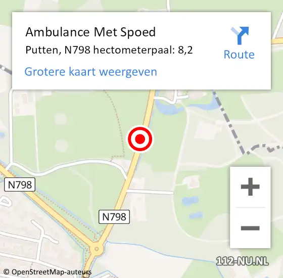 Locatie op kaart van de 112 melding: Ambulance Met Spoed Naar Putten, N798 hectometerpaal: 8,2 op 6 november 2021 12:23