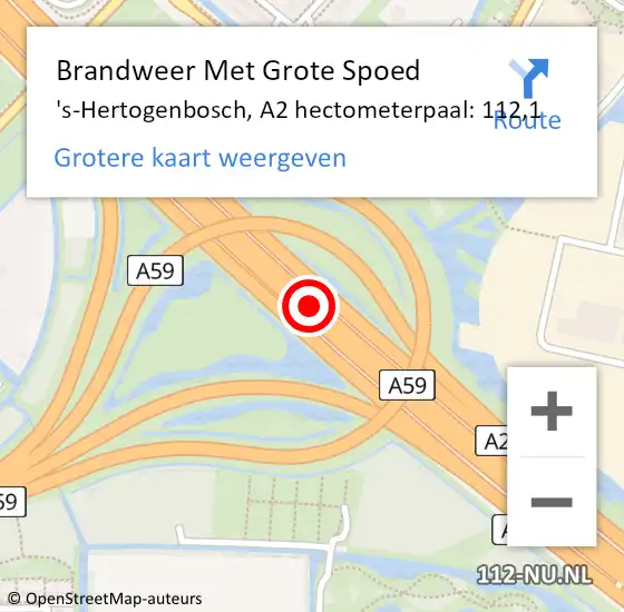 Locatie op kaart van de 112 melding: Brandweer Met Grote Spoed Naar 's-Hertogenbosch, A2 hectometerpaal: 112,1 op 6 november 2021 12:44