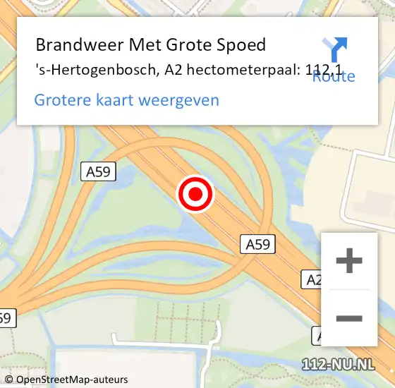 Locatie op kaart van de 112 melding: Brandweer Met Grote Spoed Naar 's-Hertogenbosch, A2 hectometerpaal: 112,1 op 6 november 2021 12:46