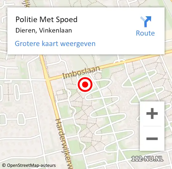 Locatie op kaart van de 112 melding: Politie Met Spoed Naar Dieren, Vinkenlaan op 6 november 2021 12:54