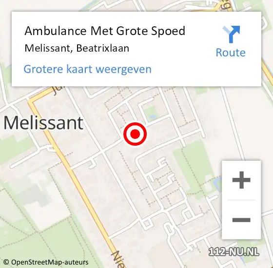 Locatie op kaart van de 112 melding: Ambulance Met Grote Spoed Naar Melissant, Beatrixlaan op 6 november 2021 12:57