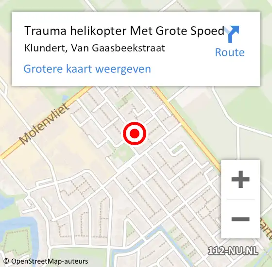 Locatie op kaart van de 112 melding: Trauma helikopter Met Grote Spoed Naar Klundert, Van Gaasbeekstraat op 6 november 2021 13:18