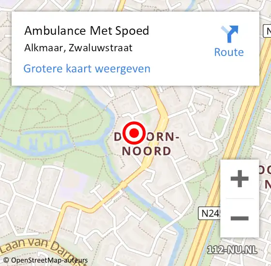 Locatie op kaart van de 112 melding: Ambulance Met Spoed Naar Alkmaar, Zwaluwstraat op 6 november 2021 13:19