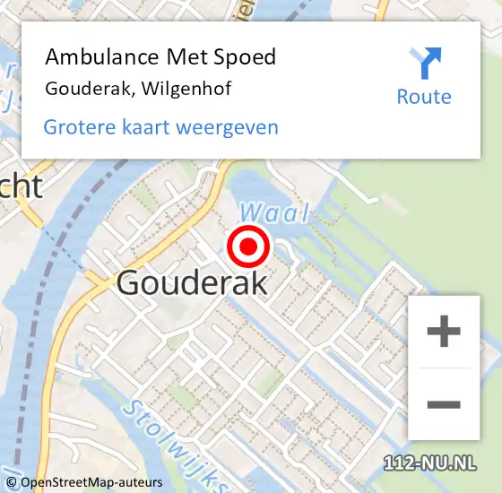 Locatie op kaart van de 112 melding: Ambulance Met Spoed Naar Gouderak, Wilgenhof op 28 juni 2014 12:24