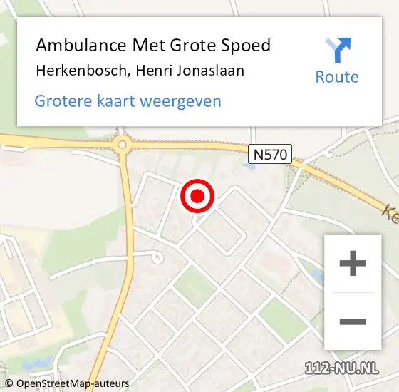 Locatie op kaart van de 112 melding: Ambulance Met Grote Spoed Naar Herkenbosch, Henri Jonaslaan op 6 november 2021 13:47