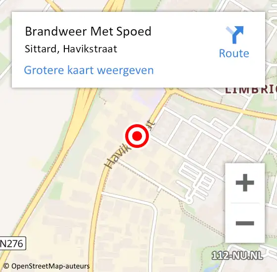 Locatie op kaart van de 112 melding: Brandweer Met Spoed Naar Sittard, Havikstraat op 6 november 2021 13:56