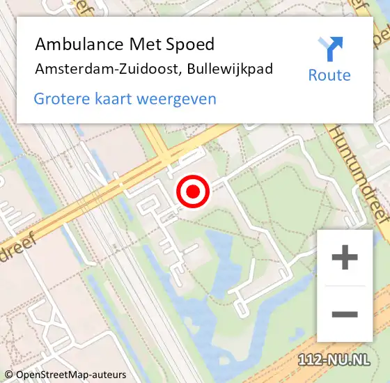 Locatie op kaart van de 112 melding: Ambulance Met Spoed Naar Amsterdam-Zuidoost, Bullewijkpad op 6 november 2021 15:20