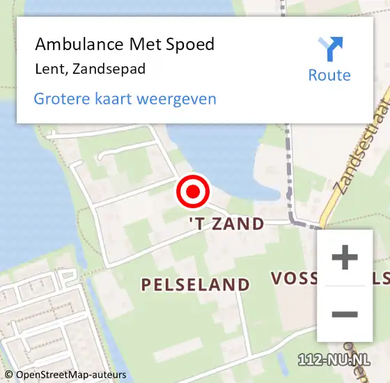 Locatie op kaart van de 112 melding: Ambulance Met Spoed Naar Lent, Zandsepad op 6 november 2021 16:15